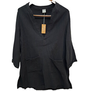 NWT Womens Kona Sol Tunic S Black Gauze Swim Cover Up Resort Beach Tropical Boat